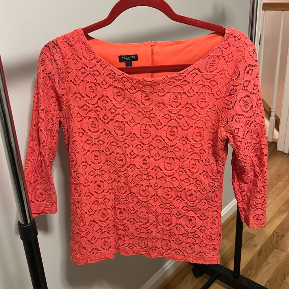 Talbots - coral blouse - medium petite